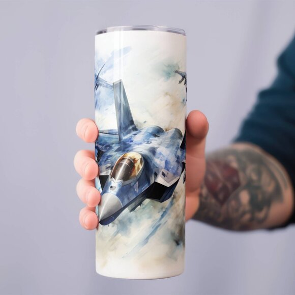 Fighter Jet Drinkware Tumbler, Gift Set For Him, Travel Coffee Mug - Picture 5 of 6
